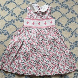 Rachel Riley Pink and White Smocked Dress